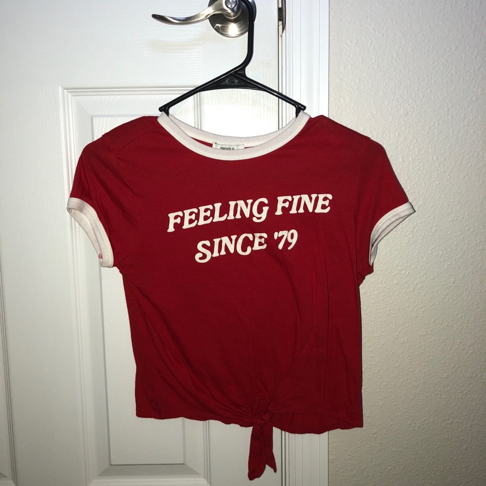 Forever 21 cropped graphic tee with tie in size M